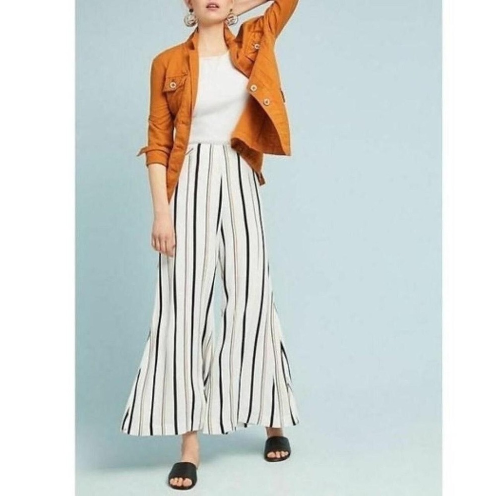 Anthropologie Ett:Twa Striped Wide coulette Pants Tan Size 10